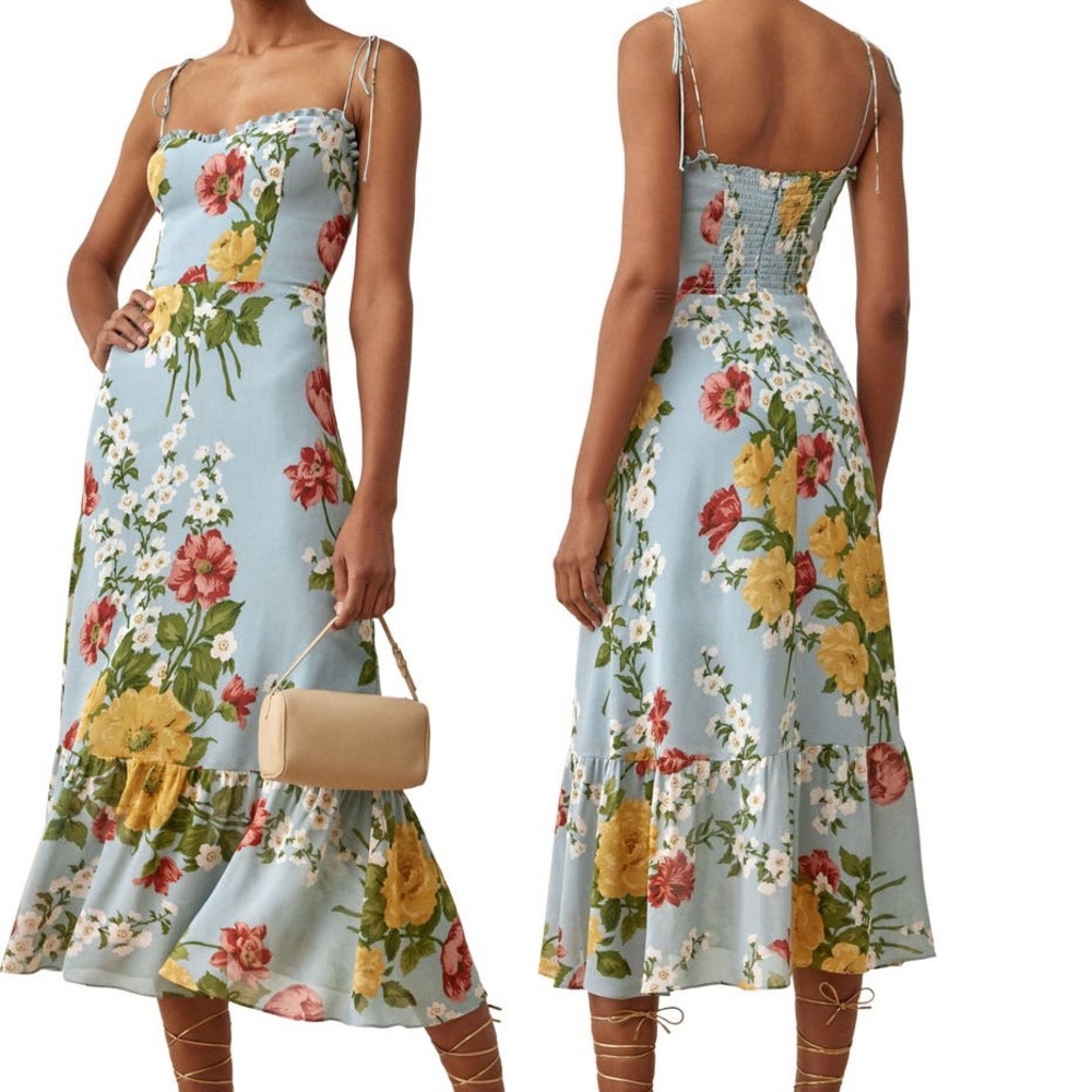 Reformation ‘Enya’ Floral Tie Shoulder Dress